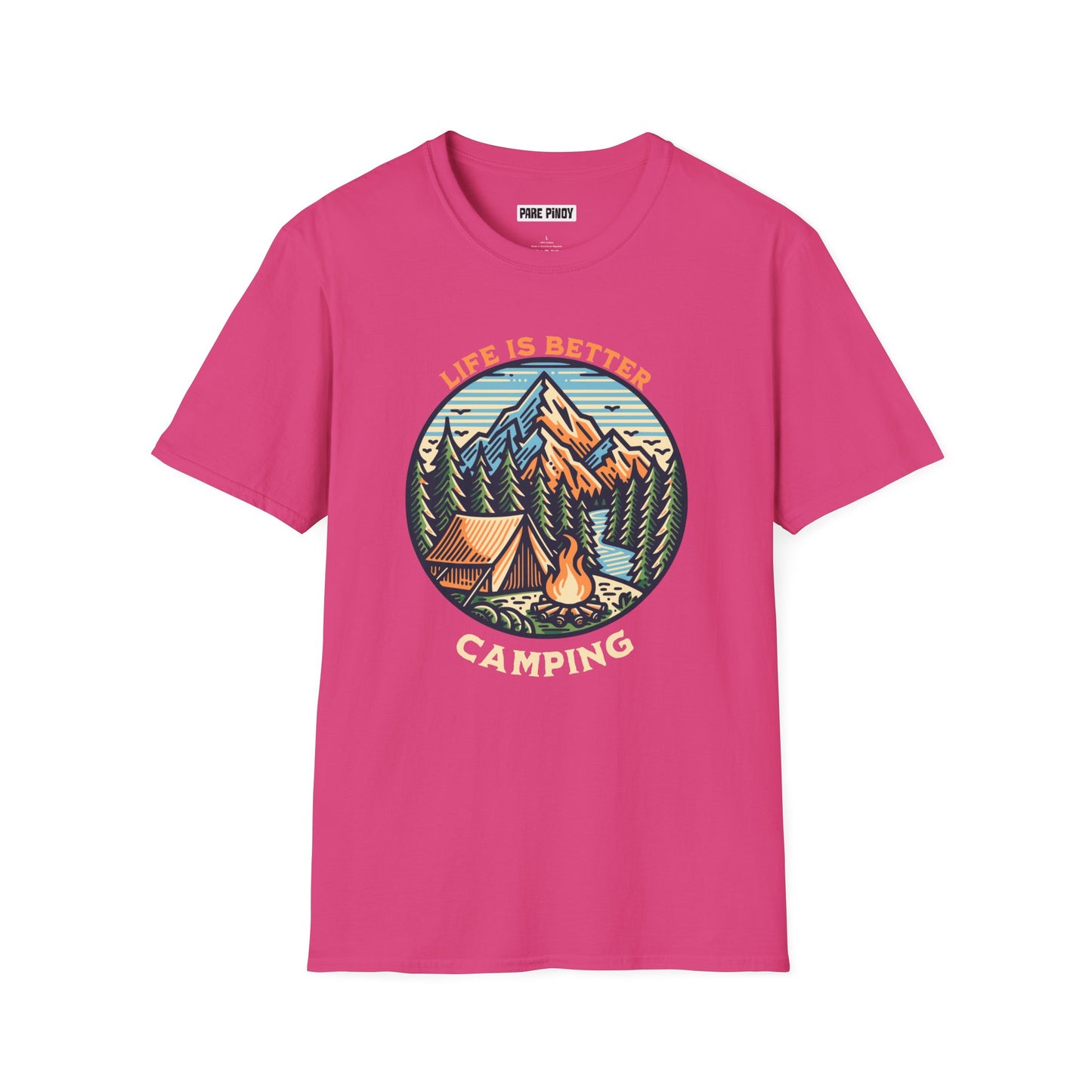 Camping Adventure Unisex Softstyle T-Shirt - 'Life is Better Camping' Graphic Tee