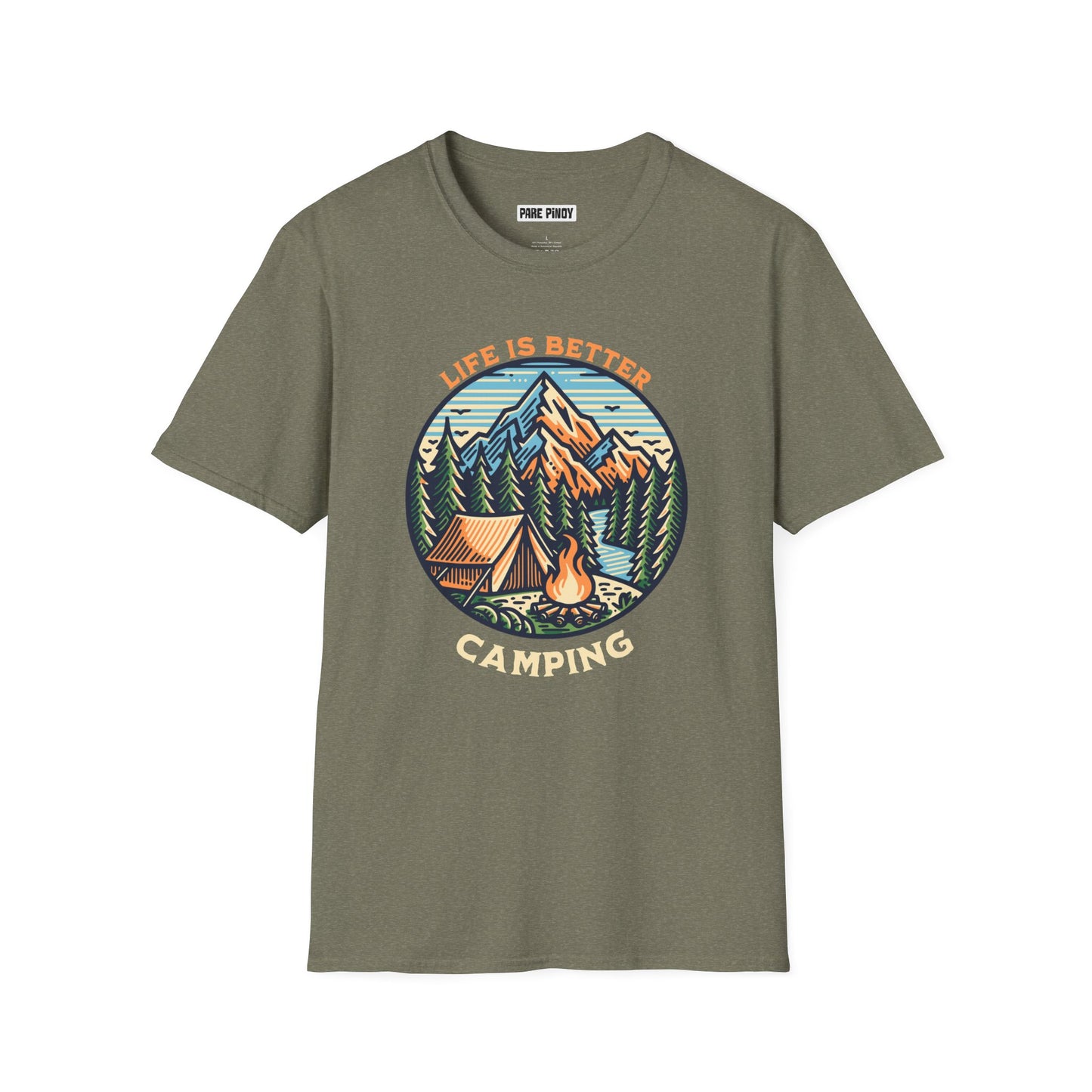Camping Adventure Unisex Softstyle T-Shirt - 'Life is Better Camping' Graphic Tee