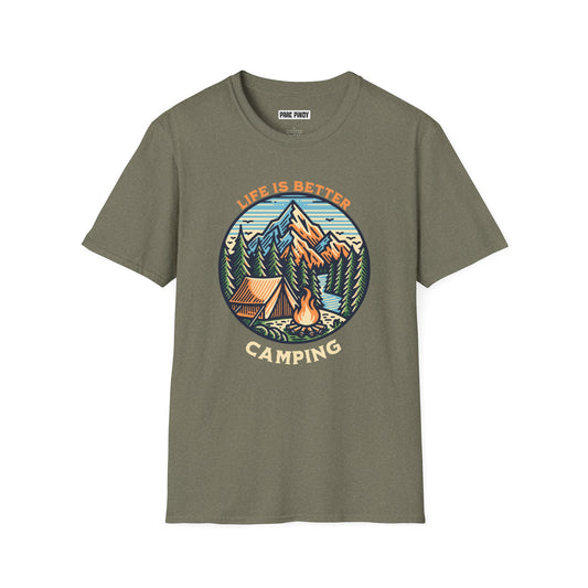 Camping Adventure Unisex Softstyle T-Shirt - 'Life is Better Camping' Graphic Tee
