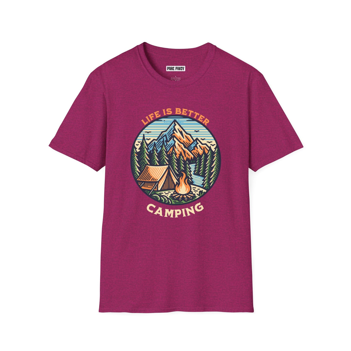 Camping Adventure Unisex Softstyle T-Shirt - 'Life is Better Camping' Graphic Tee