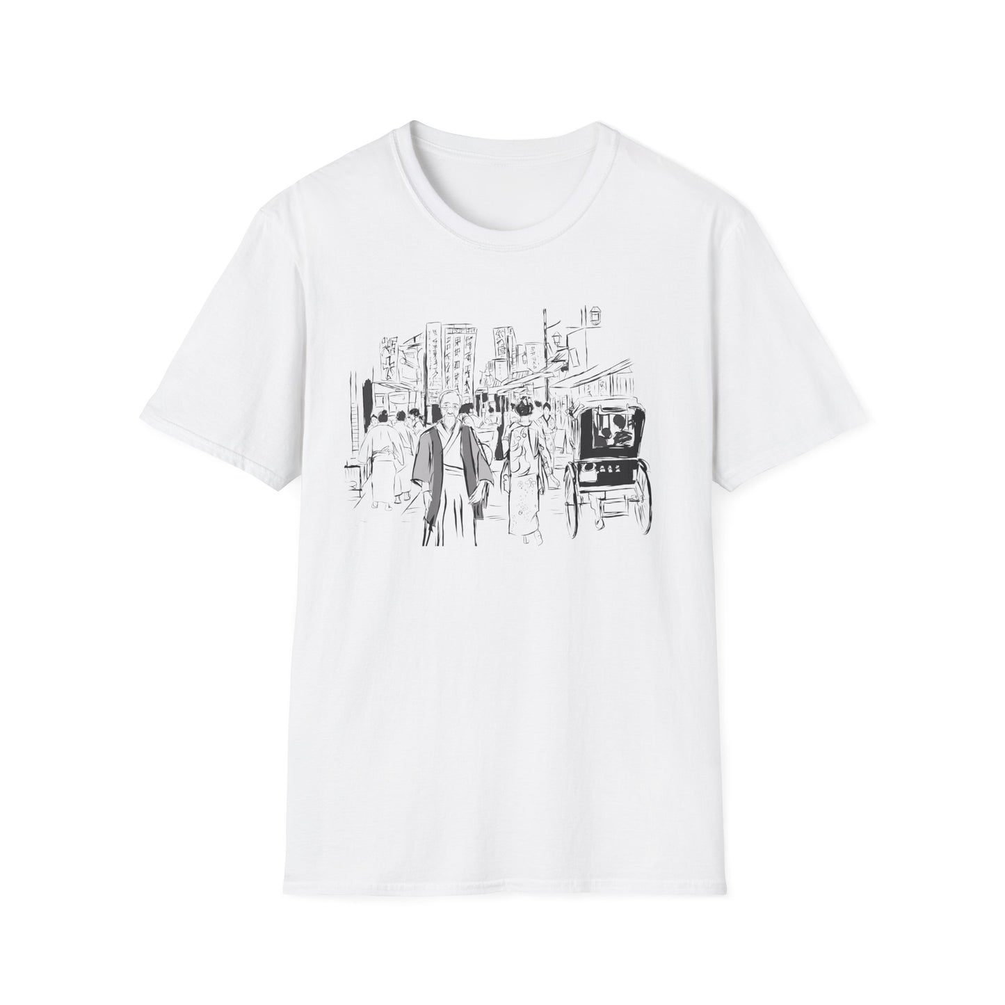 Edo Cityscape Unisex Softstyle T-Shirt - Minimalist Urban Design