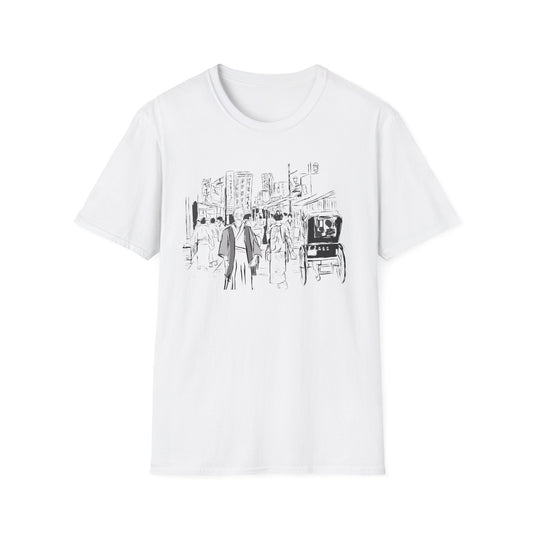 Edo Cityscape Unisex Softstyle T-Shirt - Minimalist Urban Design