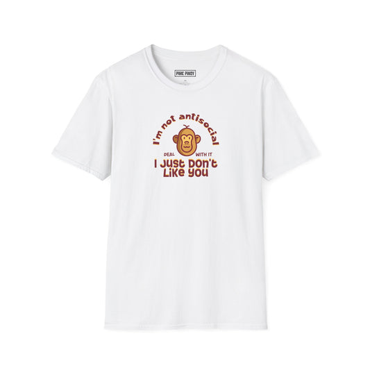 Funny Unisex Softstyle T-Shirt - 'I'm Not Antisocial, Deal With It'